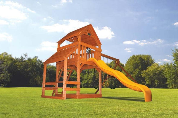 Original Fort with Wood Roof, Café Table & Wood Floors (12.4A) - River City Play Systems