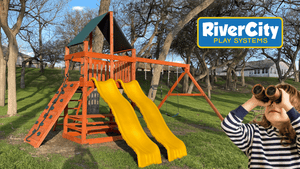 Backyard Adventures with a wooden playset by River City Play Systems
