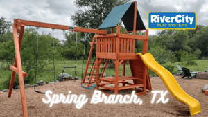 Wooden Playset with Swingset Installed in Spring Branch, TX by River City Play Systems