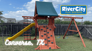 Wooden Playset with Swingset Installed in Converse, TX by River City Play Systems