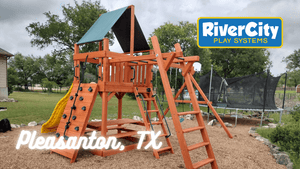 Wooden Playset with Swingset Installed in Pleasanton, TX by River City Play Systems