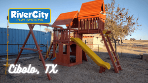 Wooden Playset with Swingset Installed in Cibolo, TX by River City Play Systems