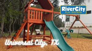 Wooden Playset with Swingset Installed in Universal City, TX by River City Play Systems