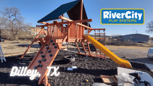 Wooden Playset with Swingset Installed in Dilley, TX by River City Play Systems