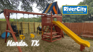 Wooden Playset with Swingset Installed in Hondo, TX by River City Play Systems