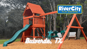Wooden Playset with Swingset Installed in Bulverde, TX by River City Play Systems