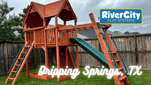 Wooden Playset with Swingset Installed in Dripping Springs, TX by River City Play Systems