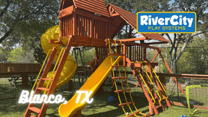 Wooden Playset with Swingset Installed in Blanco, TX by River City Play Systems