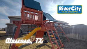 Wooden Playset with Swingset Installed in Atasscosa, TX by River City Play Systems