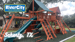 Wooden Playset with Swingset Installed in Schertz, TX by River City Play Systems