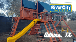 Wooden Playset with Swingset Installed in Adkins, TX by River City Play Systems