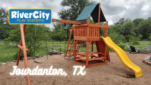 Wooden Playset with Swingset Installed in Jourdanton, TX by River City Play Systems