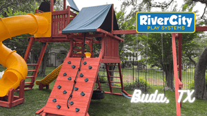 Wooden Playset with Swingset Installed in Buda, TX by River City Play Systems