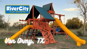 Wooden Playset with Swingset Installed in Von Ormy, TX by River City Play Systems