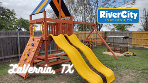 Wooden Playset with Swingset Installed in La Vernia, TX by River City Play Systems