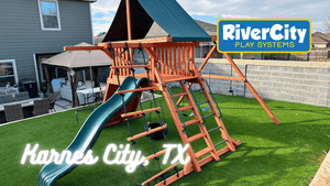 Wooden Playset with Swingset Installed in Karnes City, TX by River City Play Systems