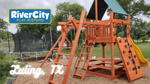 Wooden Playset with Swingset Installed in Luling, TX by River City Play Systems