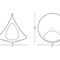 Illustrations of a triangular and circular canopy with dimensions on a white background