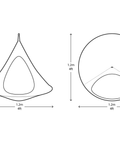 Measurement chart showing dimensions of a geometric object on a white background