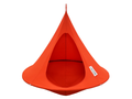 Red hanging chair with 'Cocoon' label on a white background