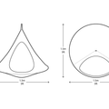 Diagram showing dimensions of a hanging chair and a circular swing.