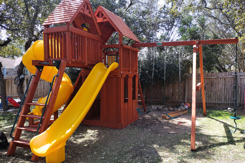 Supreme Fort with Spiral Slide, Playhouse, & Wood Roofs