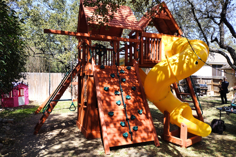Supreme Fort with Spiral Slide, Playhouse, & Wood Roofs
