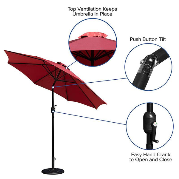 9 Foot Round Umbrella with Crank and Tilt Function | Includes Base - River City Play Systems