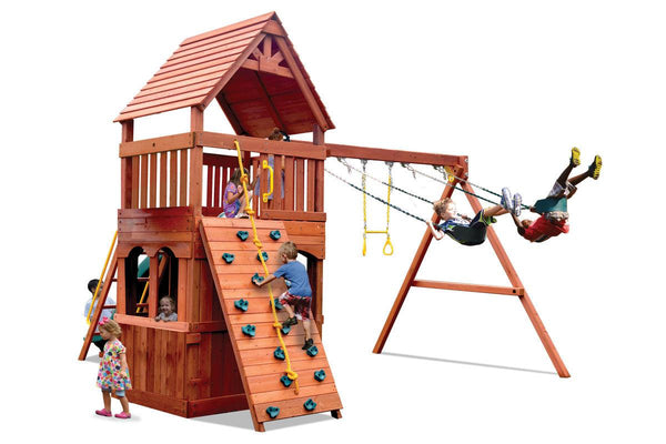 Original Fort Combo 2 with Wood Roof and Lower Level Playhouse (12.3A) - River City Play Systems