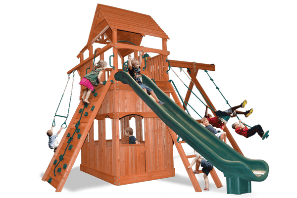 Extreme Fort with Lower Level Playhouse & Wood Roof (33.1c) - River City Play Systems