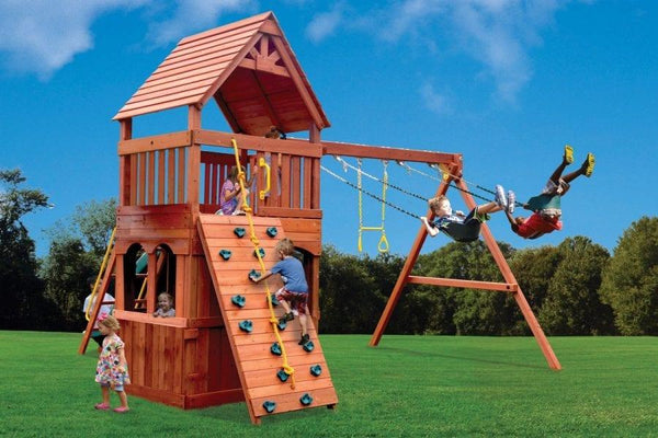 Original Fort Combo 2 with Wood Roof and Lower Level Playhouse (12.3A) - River City Play Systems