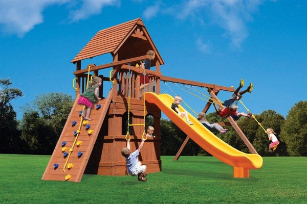 Supreme Fort with Lower Level Playhouse & Wood Roof (29.1D) - River City Play Systems