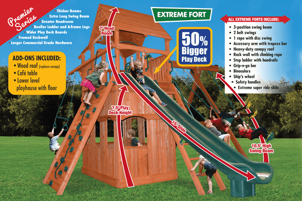 Extreme Fort with Lower Level Playhouse & Wood Roof (33.1c) - River City Play Systems